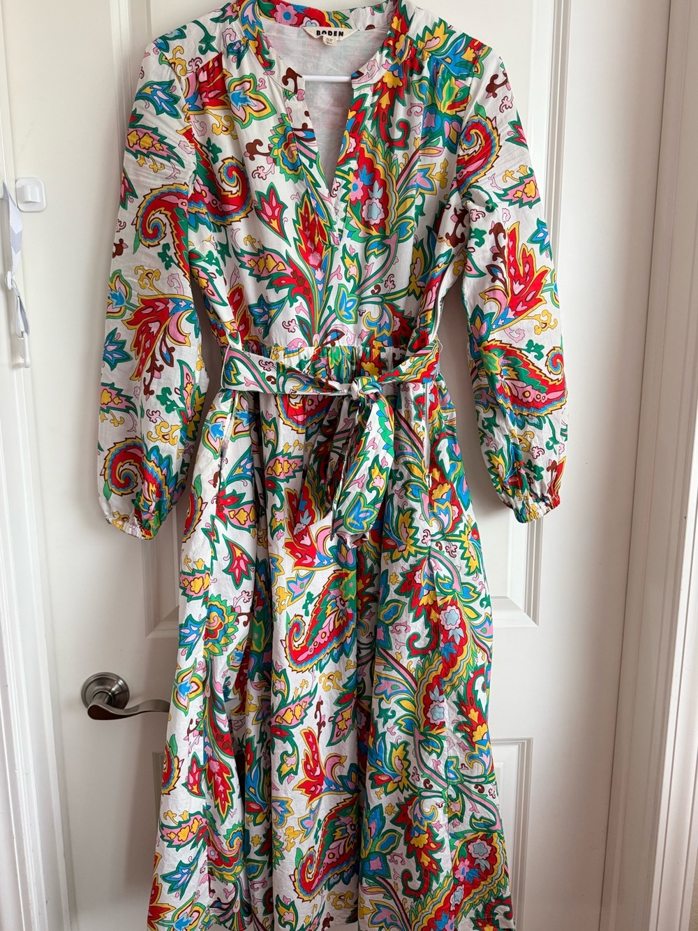 Boden Women’s Paisley Azure Cotton Dress with Bright Accent Colors 8P